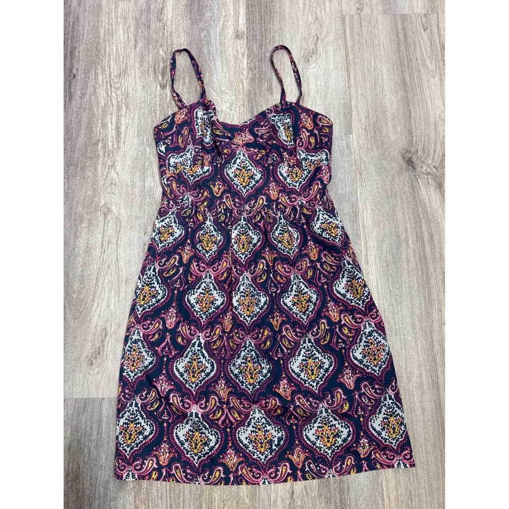 J.Crew Womens Navy Pink Medallion Paisley Mini Dress Sweetheart Neck Size 4